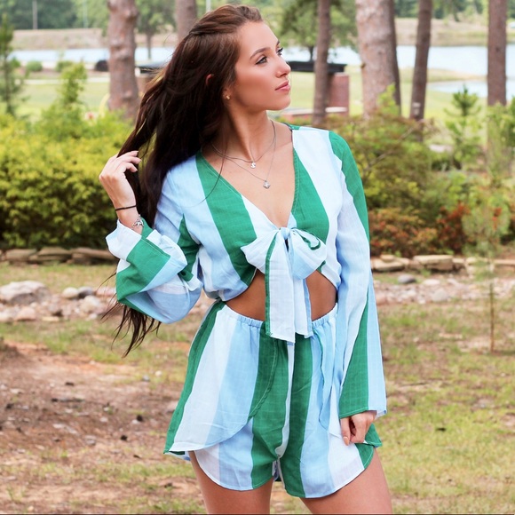 Peach Love California Other - Striped Front Tie Romper